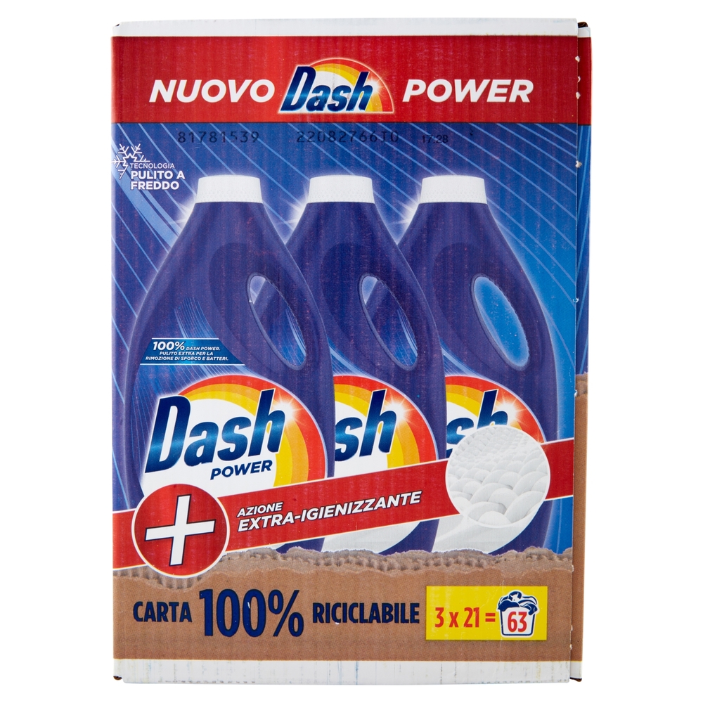 Dash Detersivo Lavatrice Liquido per Bucato Power Azione Extra Igienizzante 3x21=63 Lavaggi 3x1050ml